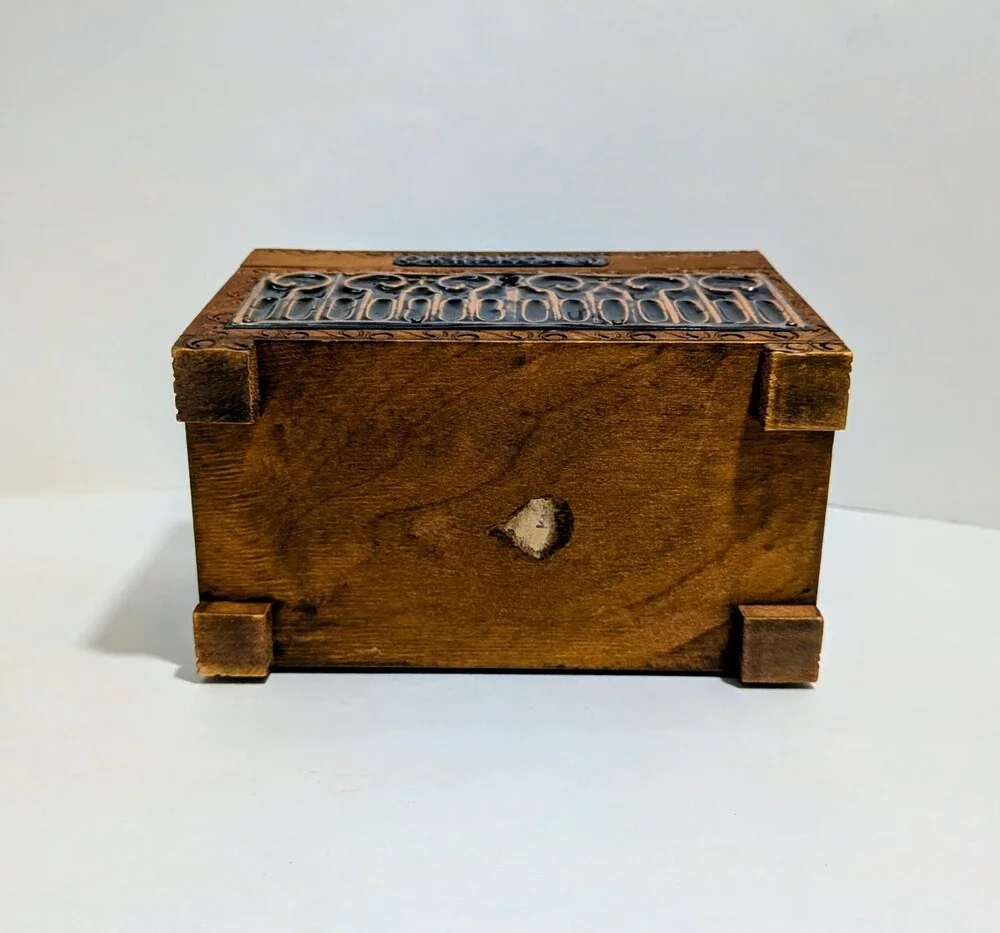 Vintage Kraków Wooden Box Castle Motif Metal Inlay Souvenir with Matching Key
